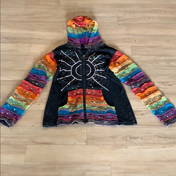 Rising International Tops - Rising International Rainbow Peace Sign Hoodie S